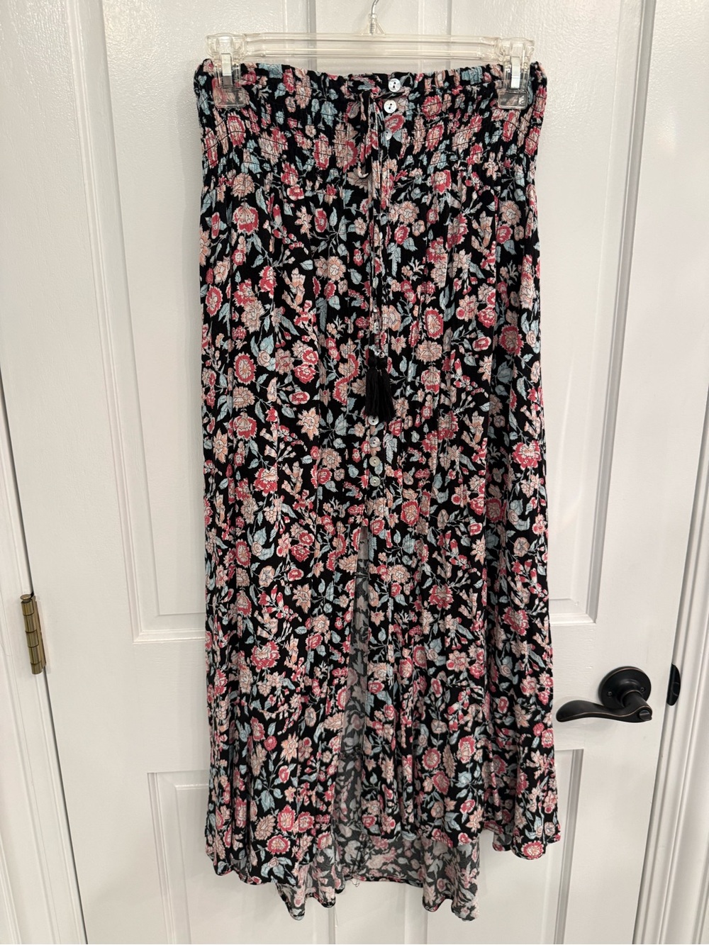 Cynthia Rowley Floral Black Maxi Skirt with Pink Rose Print